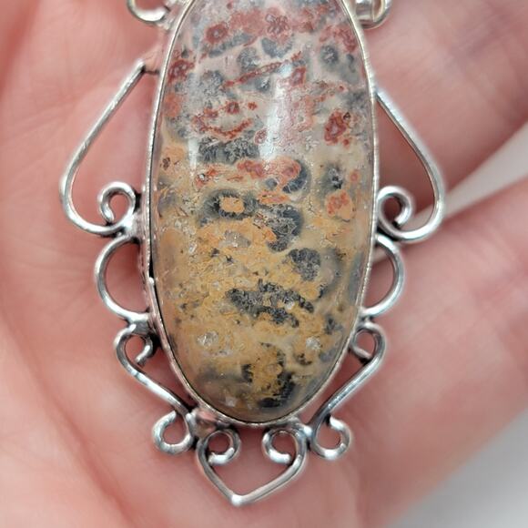 Leopard Skin Jasper Sterling Silver Necklace - Unique 22-Inch Earth Tone - Picture 7 of 8